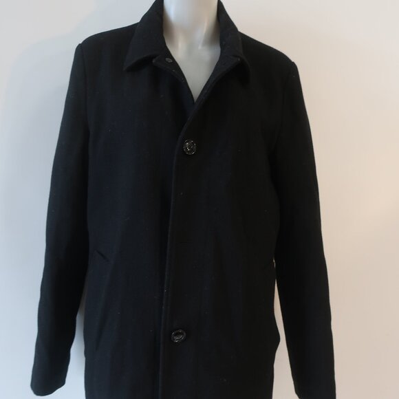 Mens Soul of London Black Wool Blend Jacket Pea Coat M - Picture 2 of 16